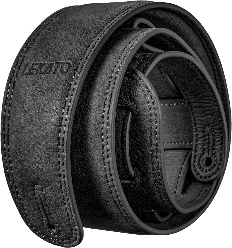 LEKATO Leathers Guitar Strap 2.5" Wide Padded Bass Strap Soft Comfortable with High Density Form Pad, Adjustable Length from 41" to 51" for Electric/Acoustic Guitar Bass,Black - Image 1